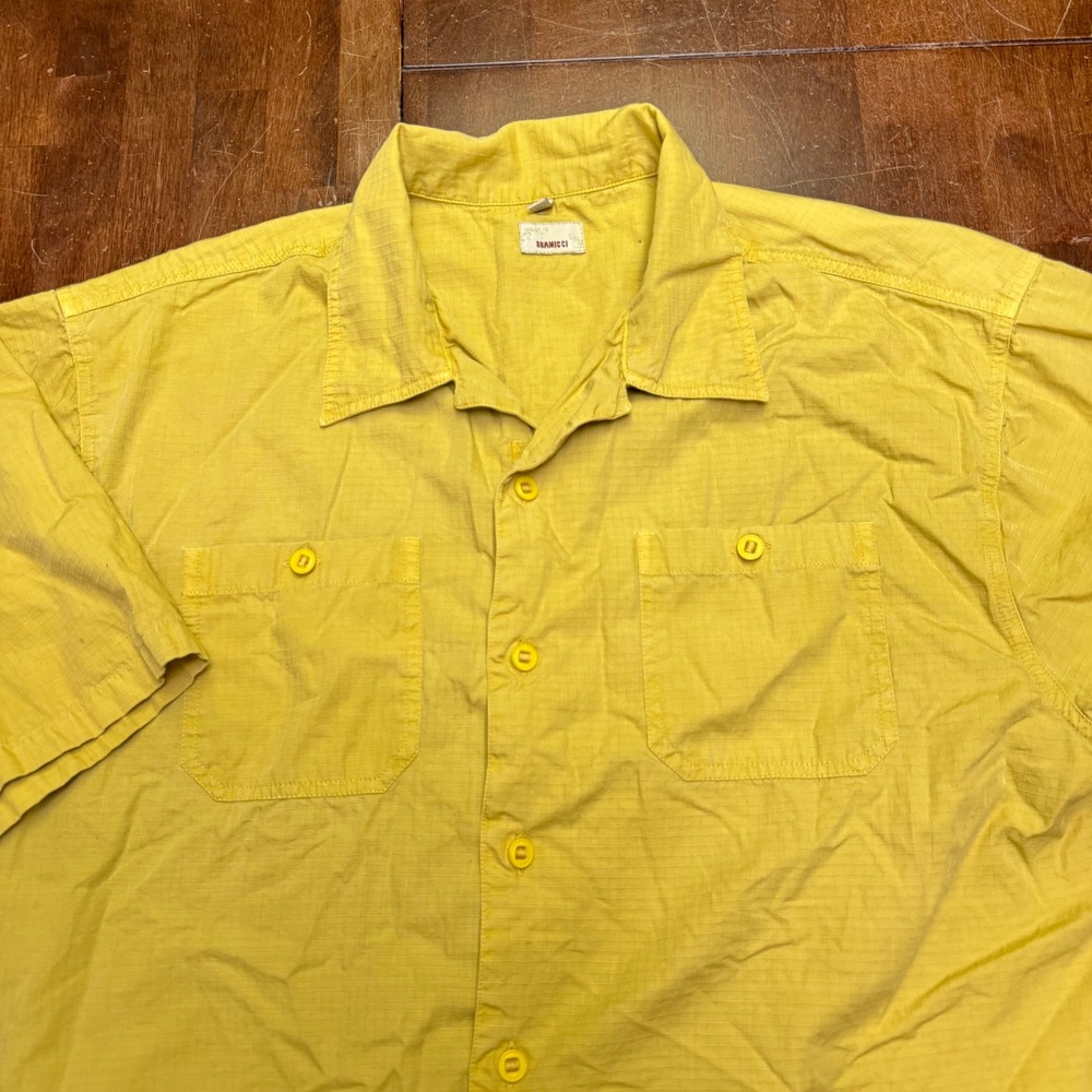 Gramicci Button Camp Shirt Mens XL Yellow Ripstop Short Sleeve Pocket Safari